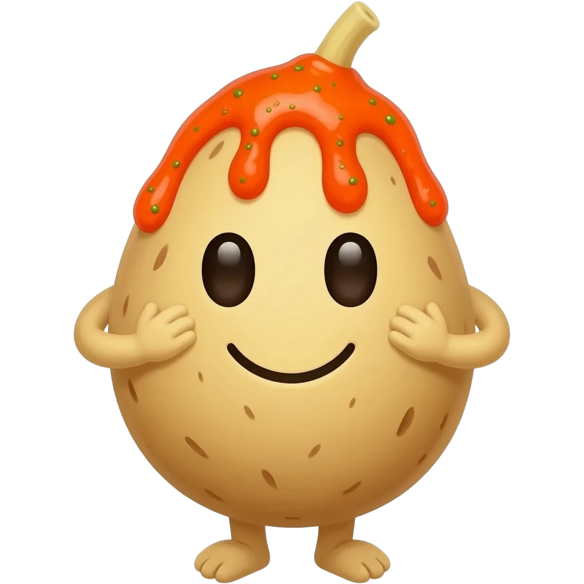 una jicama con manos y piernas, amigable, llena de chamoy y miguelito por arriba bien rica, emoji