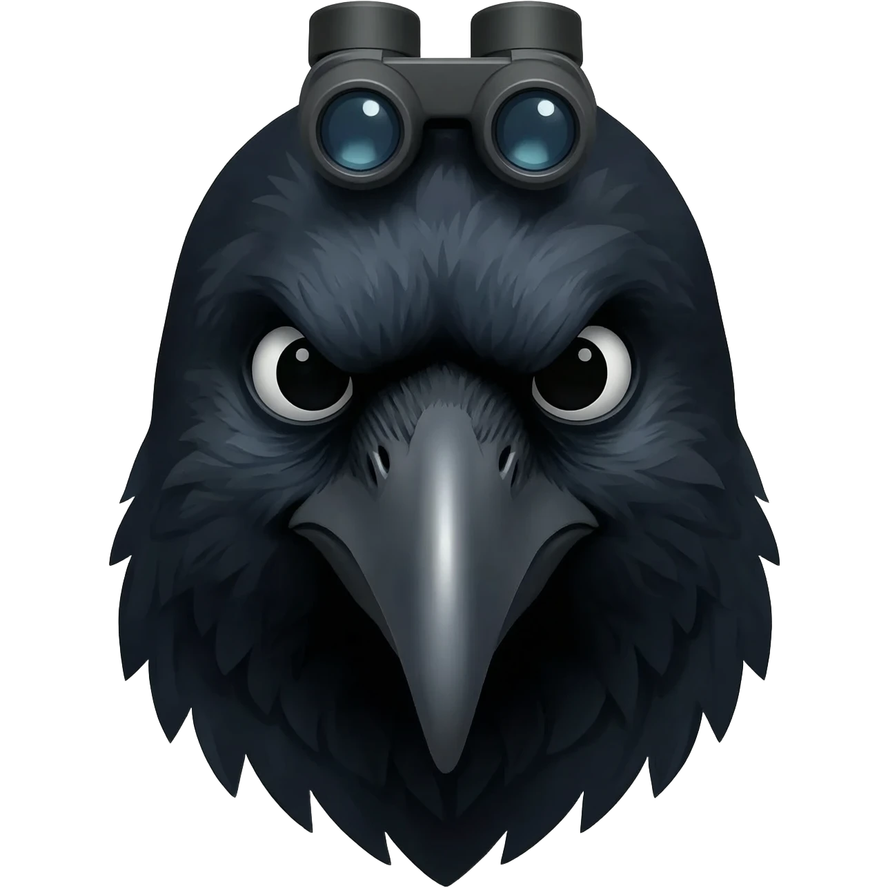 A raven from shoulders up, wearing dual tube night vision devices pvs-31 emoji