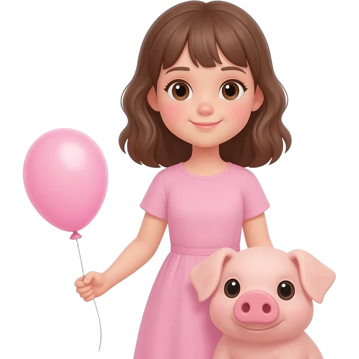 Girl brunette with a little pig emoji