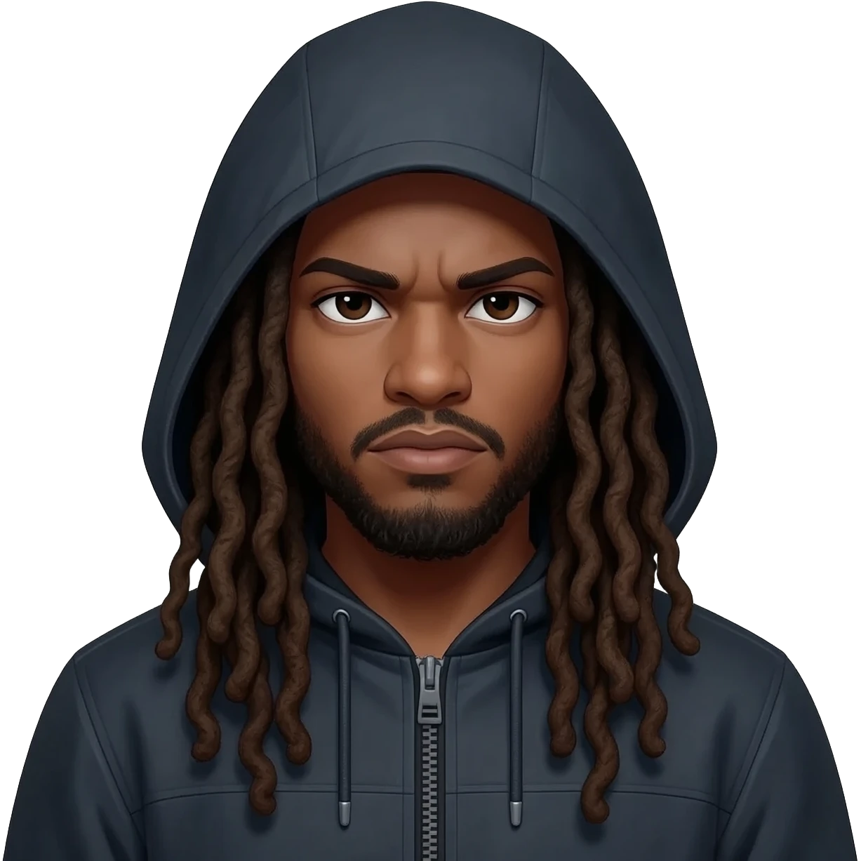 Avec une cagoule et des dread loks emoji