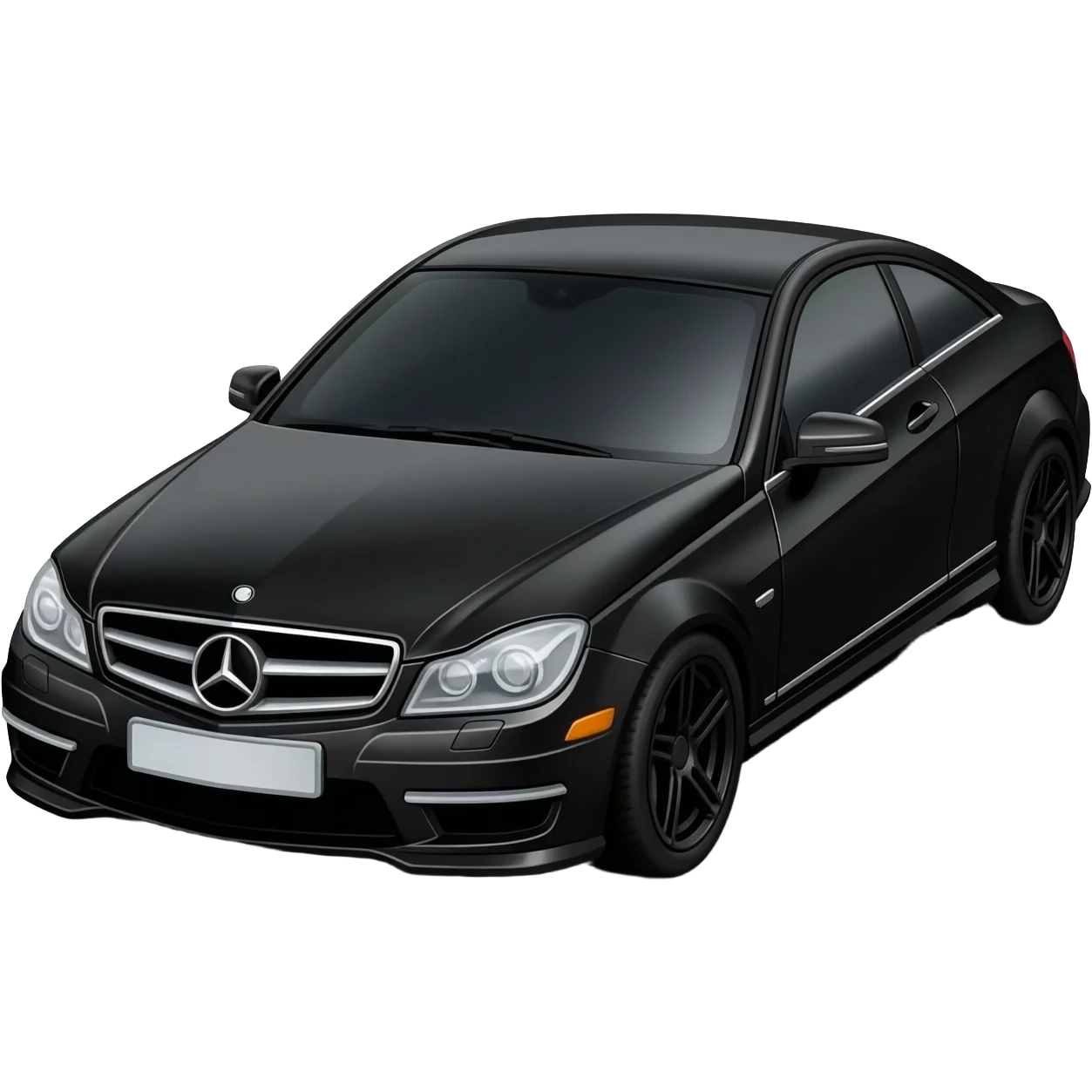 a picture of a full black Mercedes C Class W204 Coupe with black rims, tinted windows and white calipers on an angle emoji