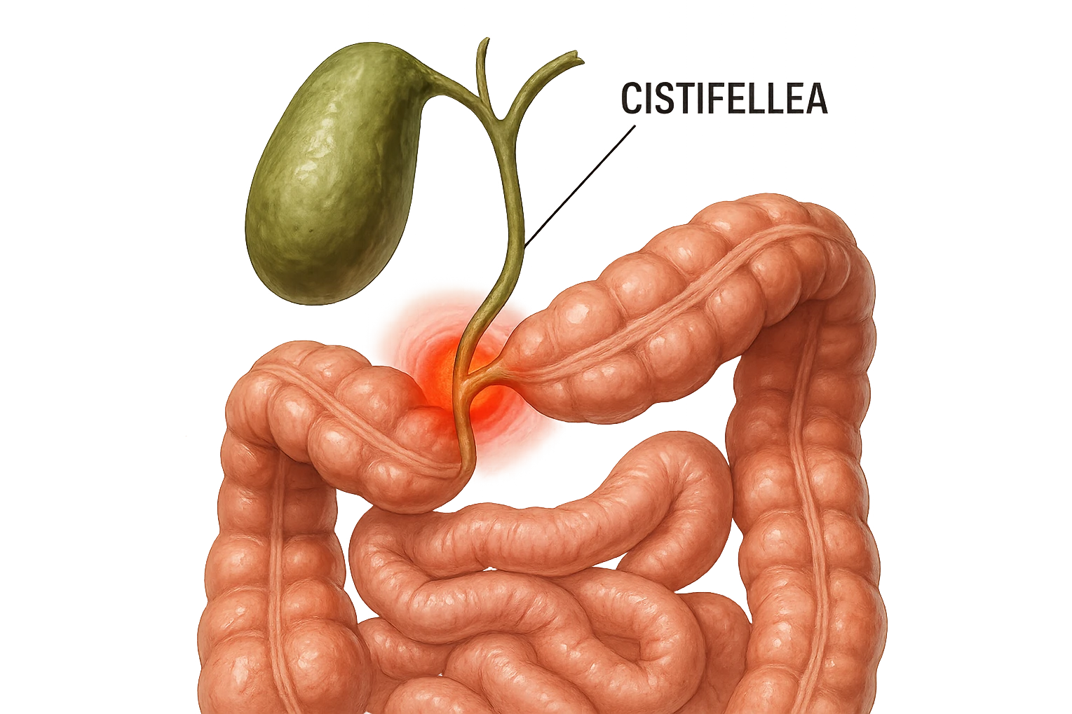 CISTIFELLEA E INTESTINO SONO COLLEGATI NEL DOLORE, iperrealistico 4k emoji