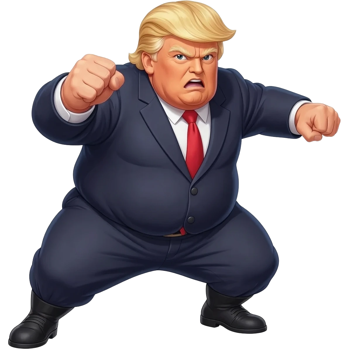 an angry very old and very fat President Donald Trump in a realistic style, even more realistic and not cartoonist at all, make it un flatering, real life photo, powering up for a dragon ball attack, full body, photo realism, very angry in a photo realistic style emoji