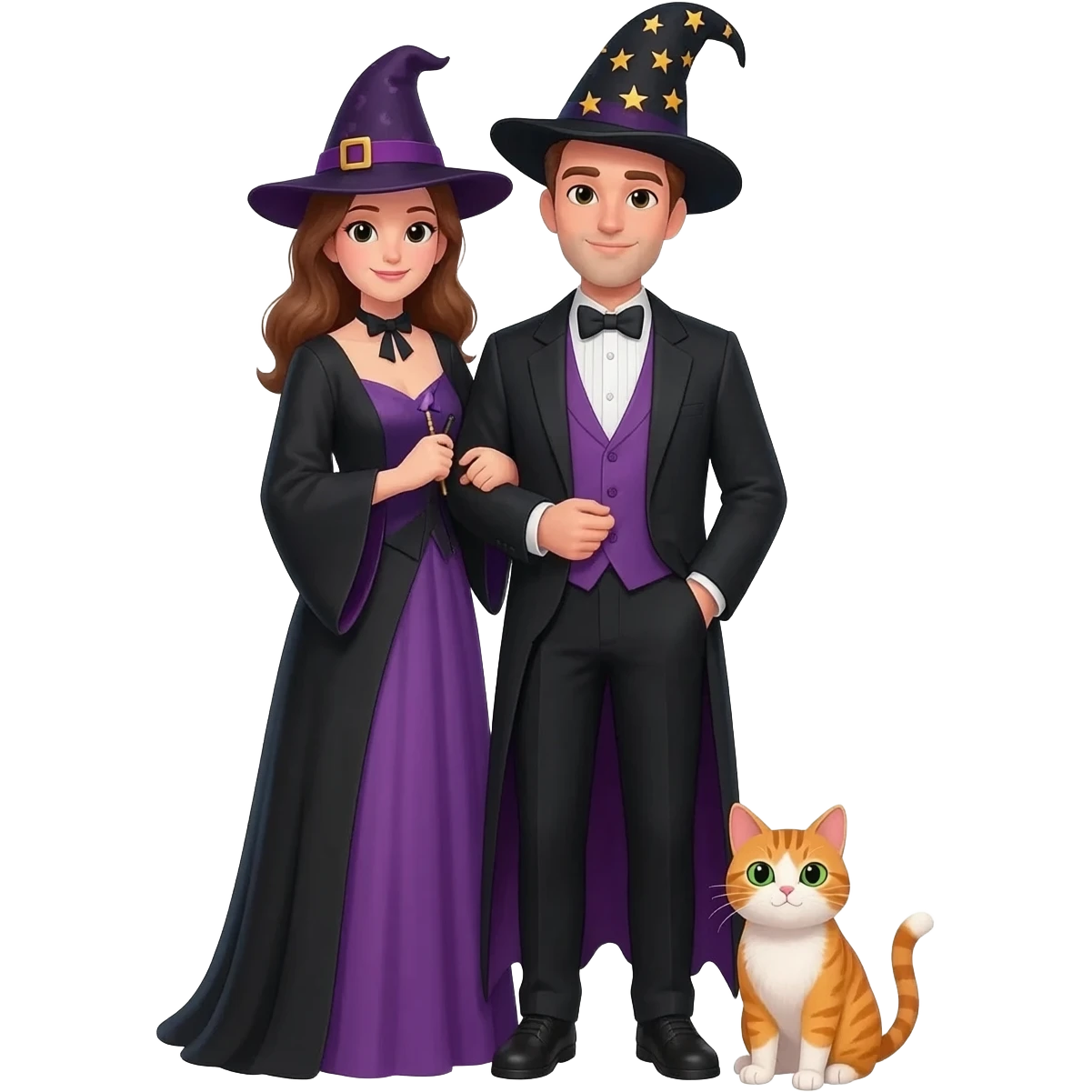 magician couple and their pet cat emoji