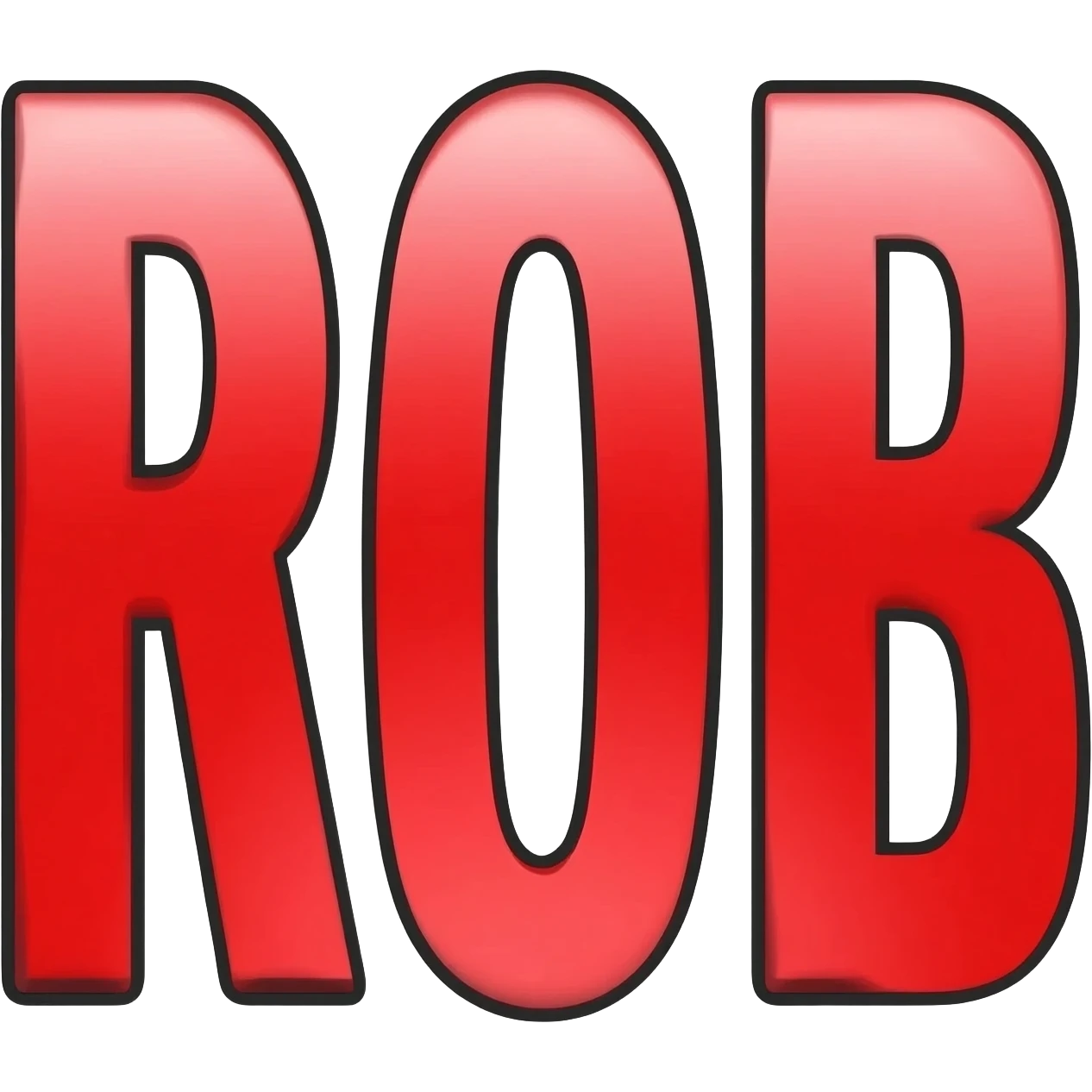 Bold letters in red color and outlined in black, words ROB emoji