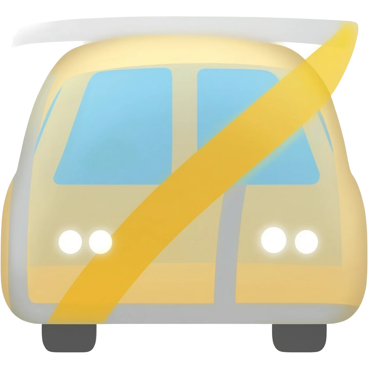 Emoji-style car seen like in a GPS map. Headlights on with a soft glow, visible windshield, rear window and side windows. Rounded shapes, minimal details, bright colors, clean modern emoji style. 🚗 emoji