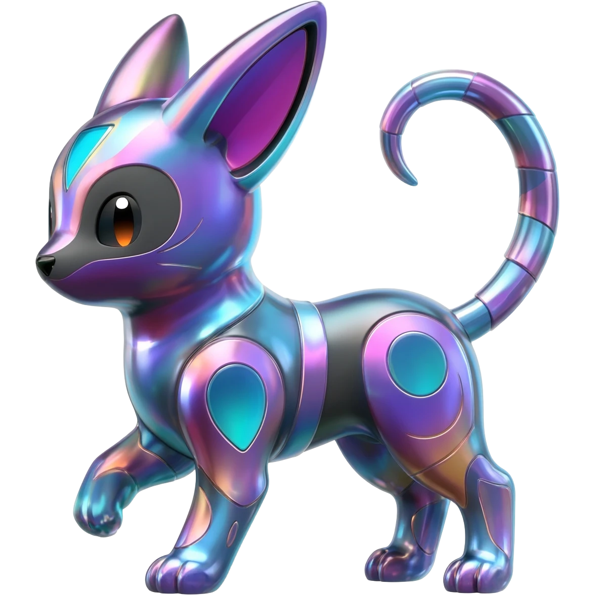 Shiny sparkly alloy gradients-colored complex epic beautiful cute kawaii Umbreon-Amaura-Sylveon-hybrid-animal-Fakémon-Pokémon-fusion emoji