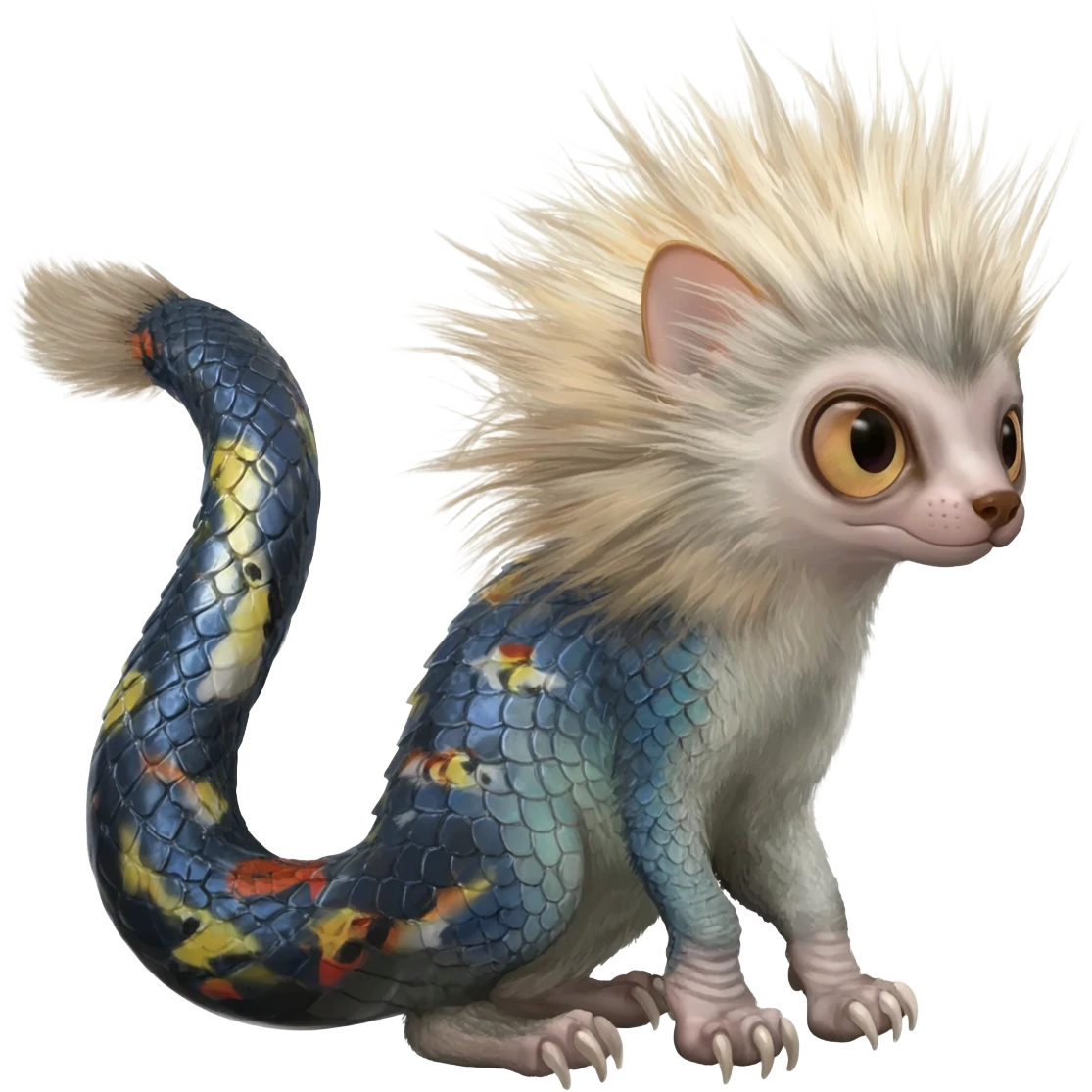 Flurry furry scaly sergal-serval-possum-sphynx-Koi-sergal-fusion-animal-hybrid-creature with a snake-tail emoji