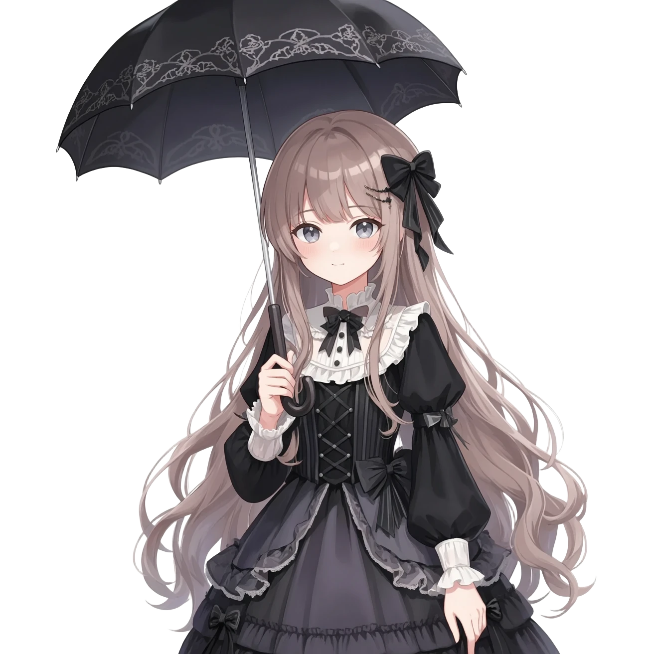 Beautiful pretty Victorian gothic Lolita lady, anime style, gorgeous hair, beautiful dress, holding umbrella emoji