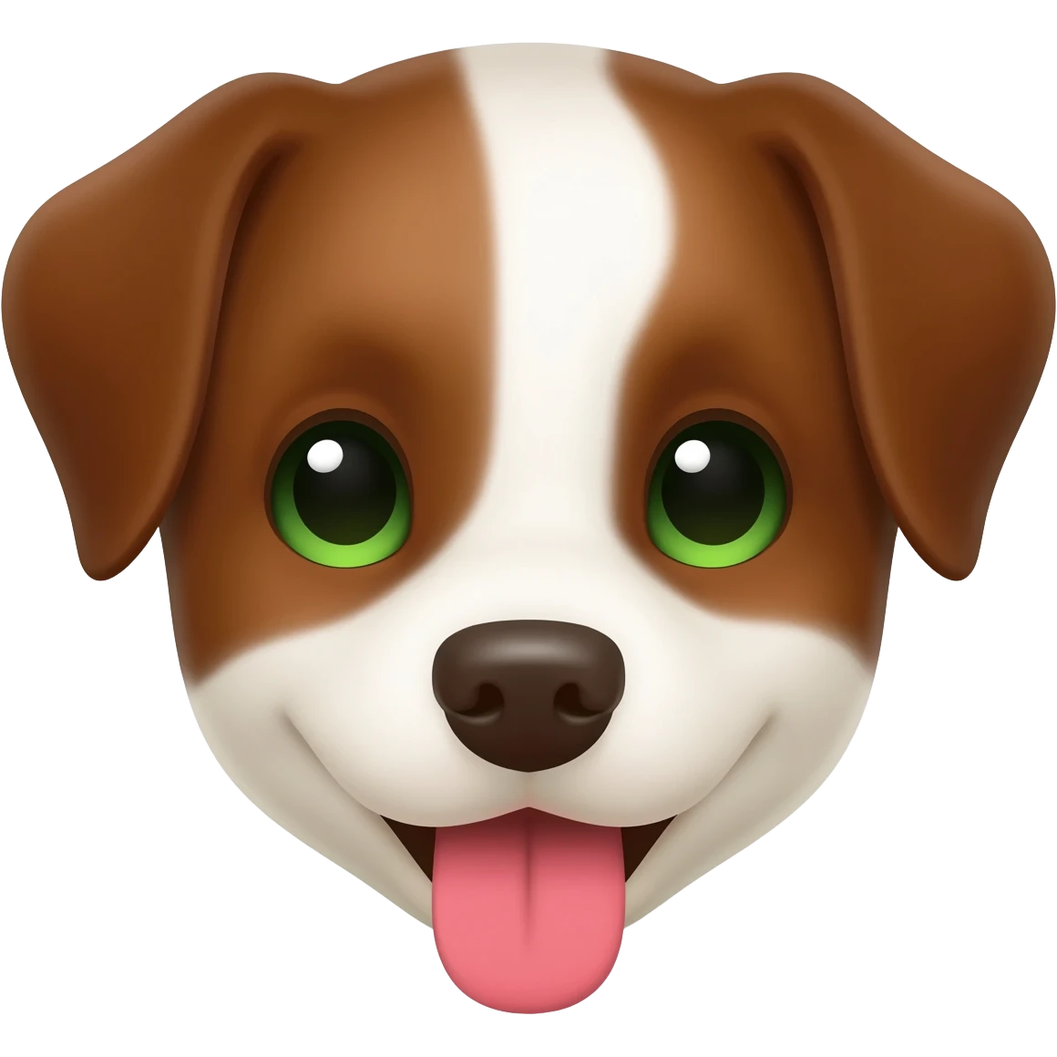 Crea un emoji de un perrito marrón con blanco con las orejas puntiagudas pero caídas y de ojos verdes sacando la lengua emoji