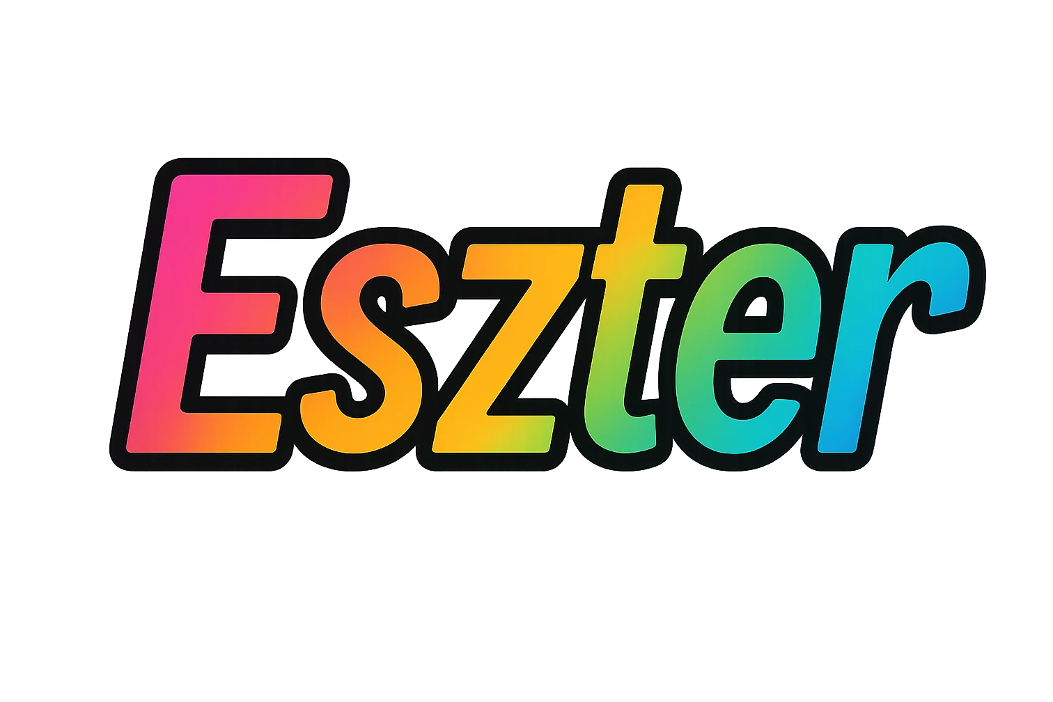 The name 'Eszter' in colorful gradient modern typography with dark contour, transparent background, in the style of the sample images. emoji