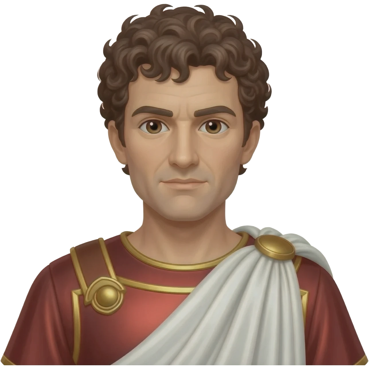 Mark Antony from Rome Mythology with dark brown eyes, dark brown curly hair, red metallic tunic, white metallic toga emoji