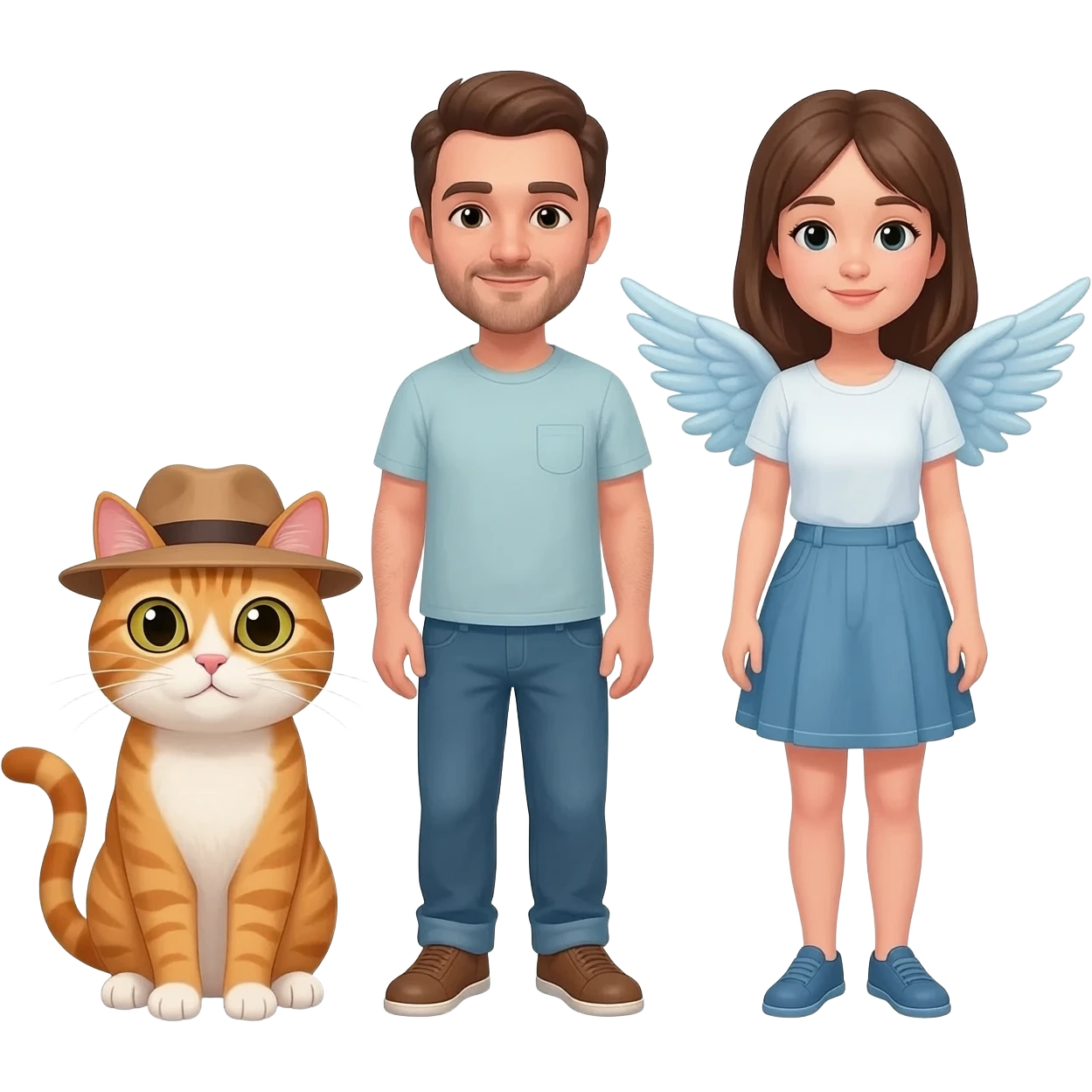 a man that was going to the bathroom but saw a cat with a had and a girl with wings emoji
