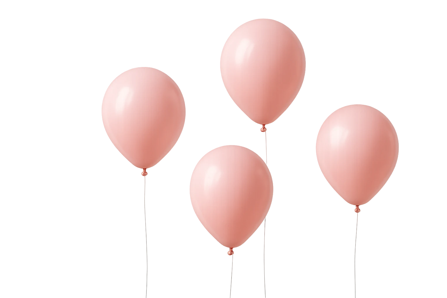 5 palloncini rosa fluttuano in aria isolati su sfondo bianco, iperrealistico 4k emoji