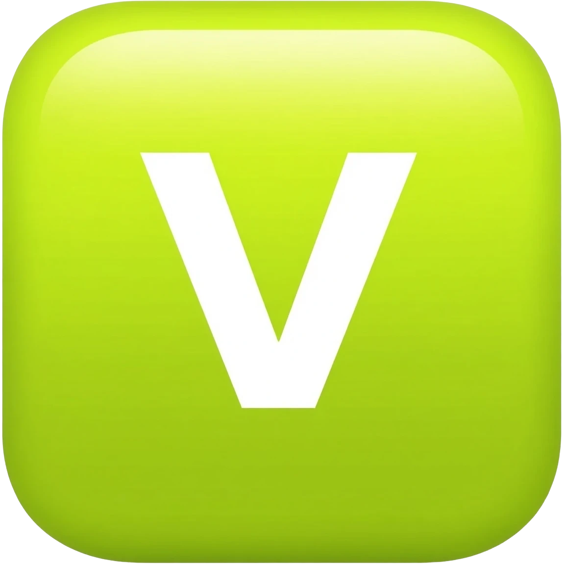 "3D premium,3D rounded-square icon in strong Lime Yellow with a beveled edge, bold serif white letter 'V'centered, strong specular highlights, inner glow, 1024x1024, png" emoji