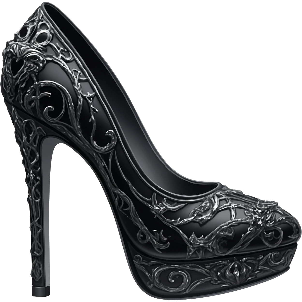 breathtaking illustration of Whimigothic aesthetic vibe of an isolated, extremely detailed hyper-detailed 10 inch stiletto high heels, side view, 16k hd, professional quailty, 600 dpi, emoji