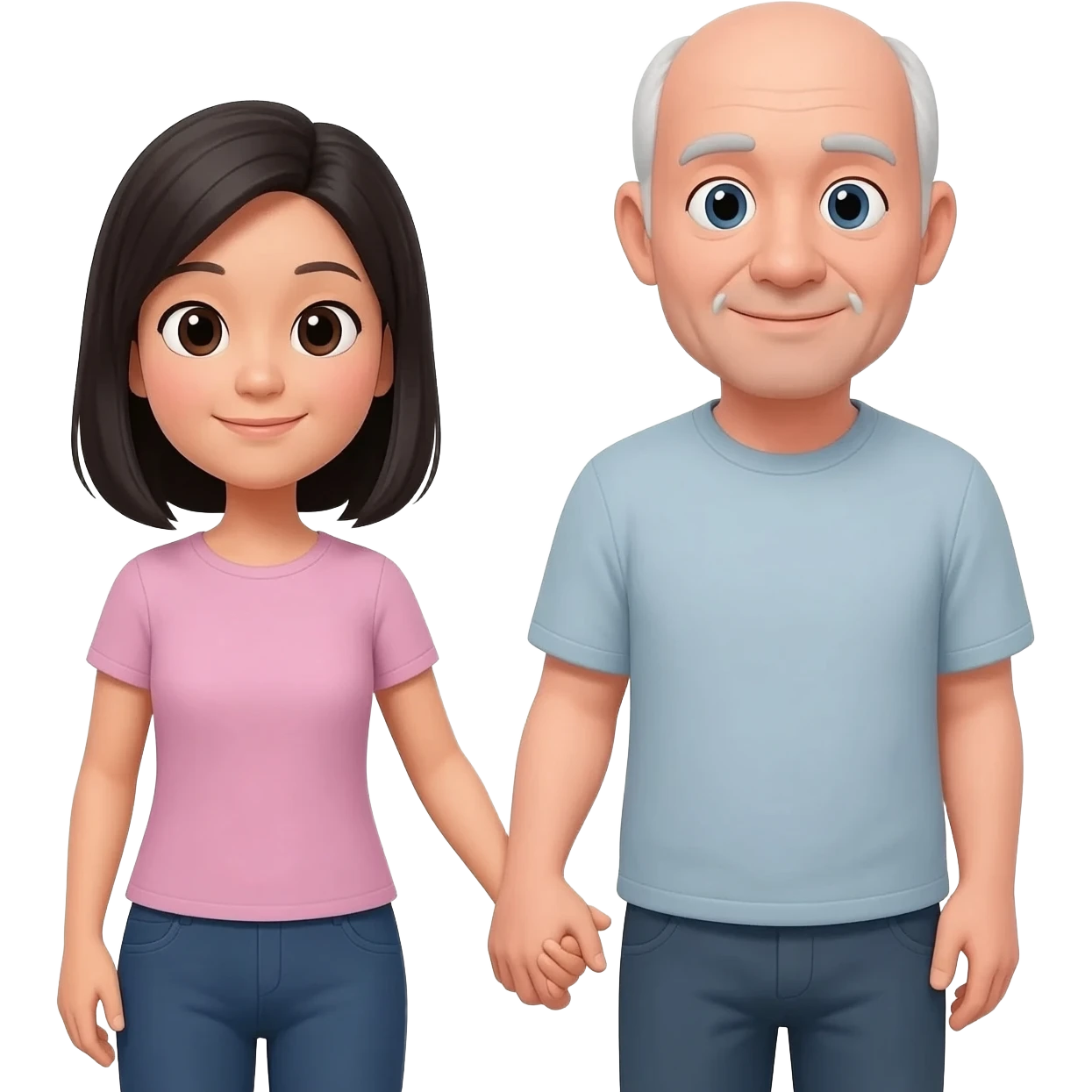Asian women holding hands with white man in his 40’s balding and no mustache or facial. emoji