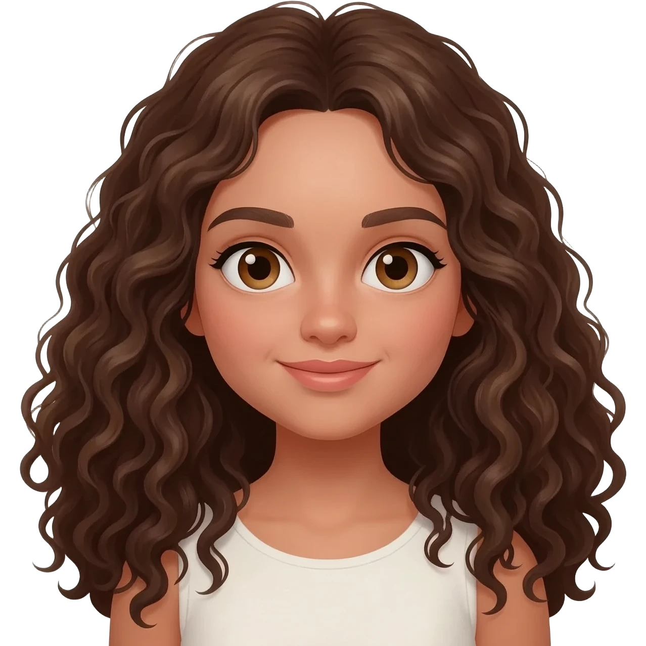 A brunette girl with long curly brown hair and light brown eyes emoji
