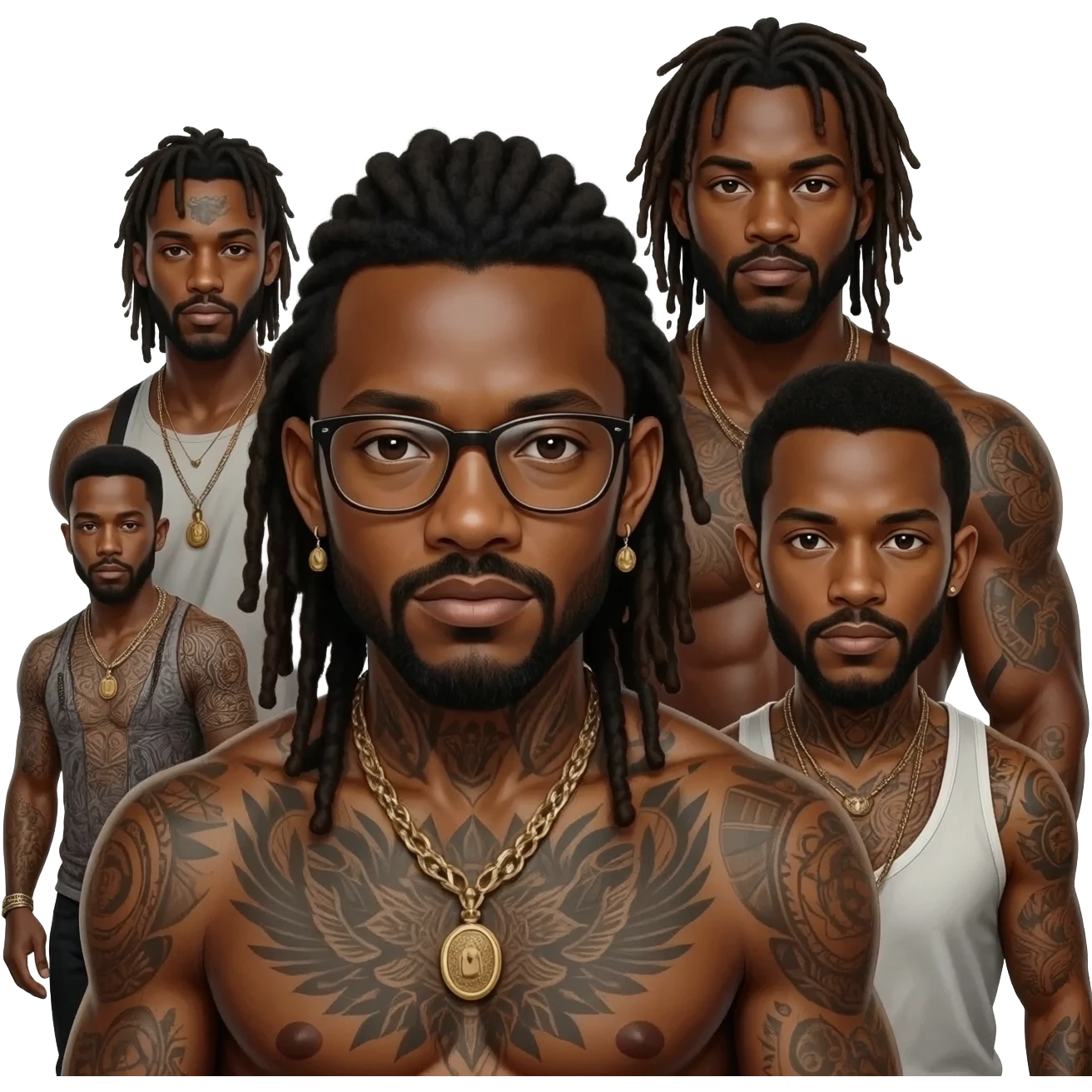 Groupes d'hommes afro américains avec des tattouage et des dreadloks emoji