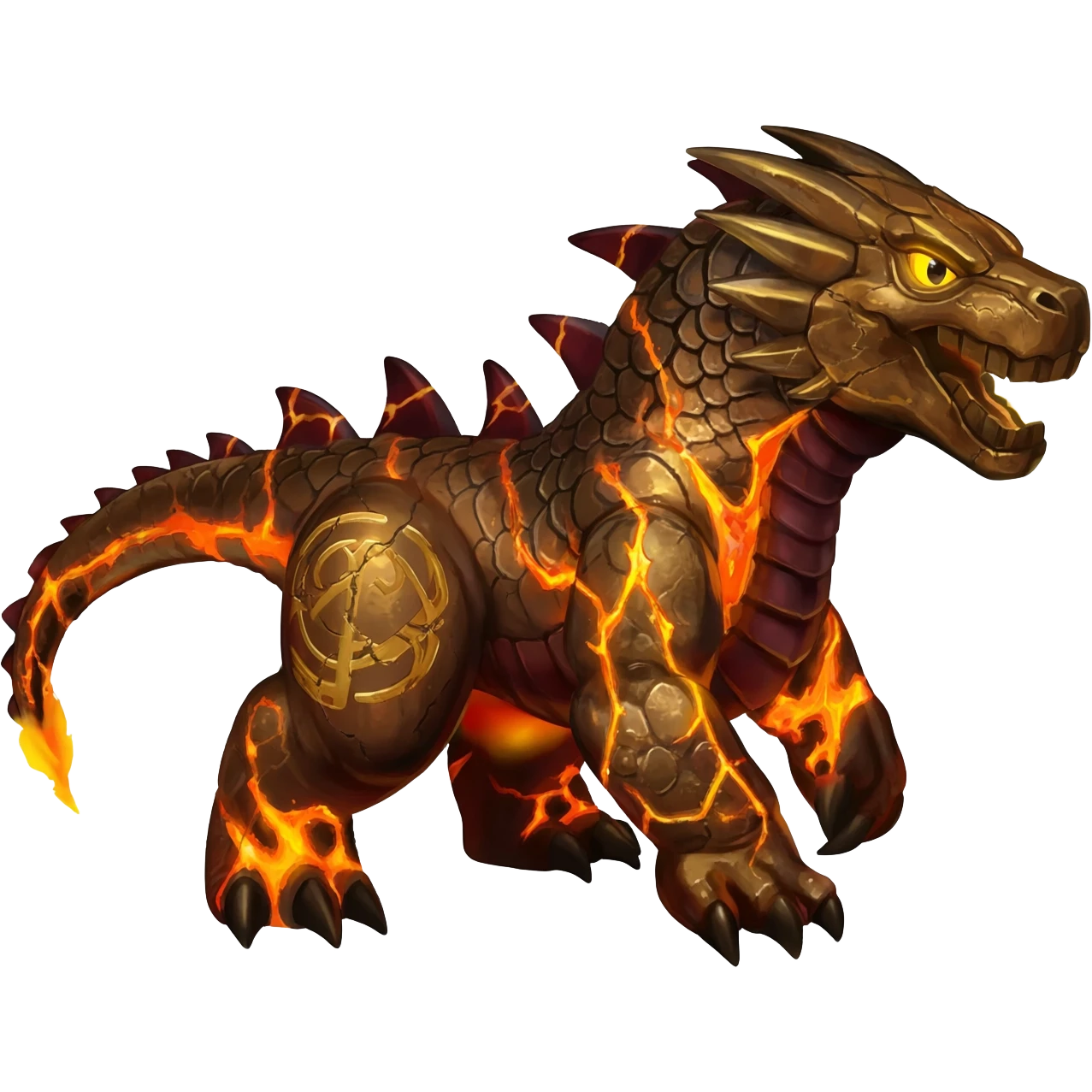 Copper-Bronze Molten-Lava Glow-Cracked Fiery-Runed Draconic Houndoom-Garchomp-hybrid-creature (full body) emoji