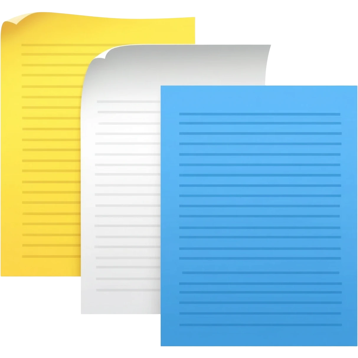 3 papers, yellow, white and blue with things written on them emoji