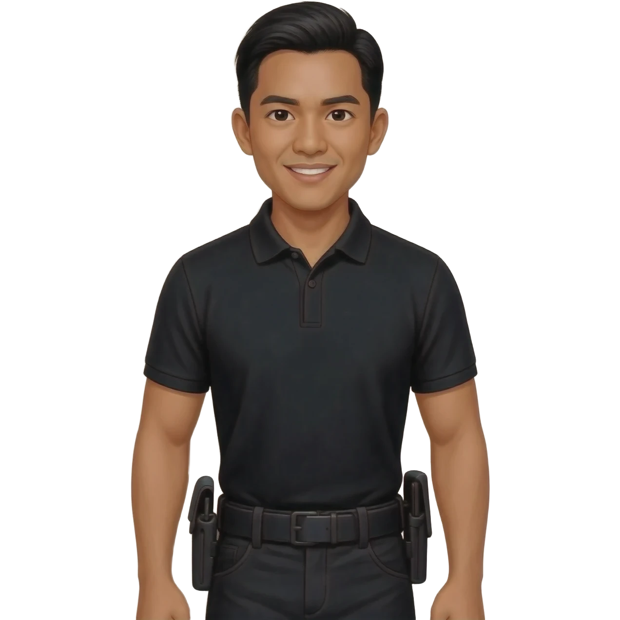 Filipino man black polo shirt and black fatigue combat pants with holster belt emoji