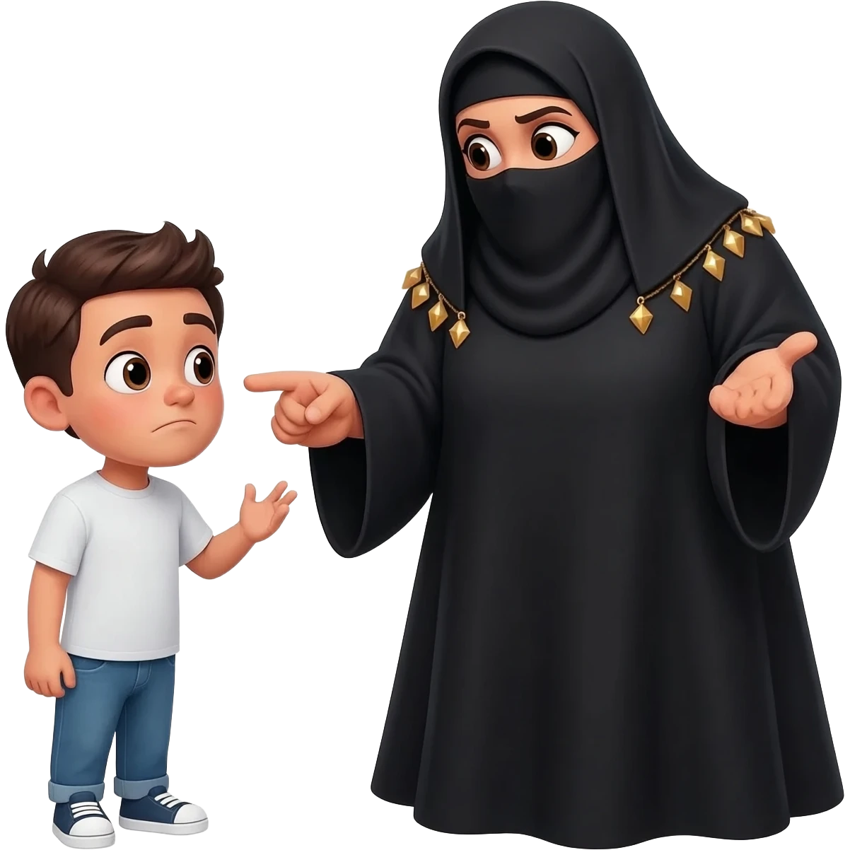 grosse dominatrice burca qui insulte un jeune homme adorable emoji