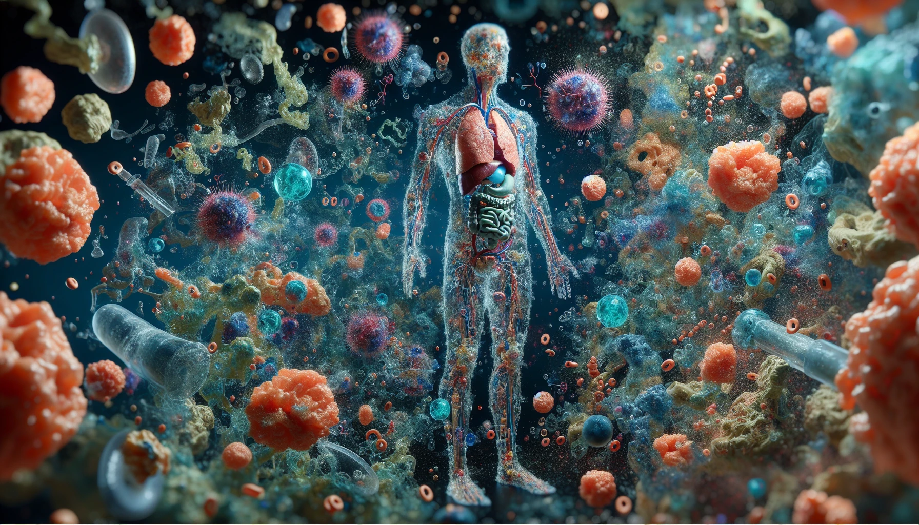 corpo umano anatomico che accumula tossine e malattie nel corpo , iperrealistico 4k emoji