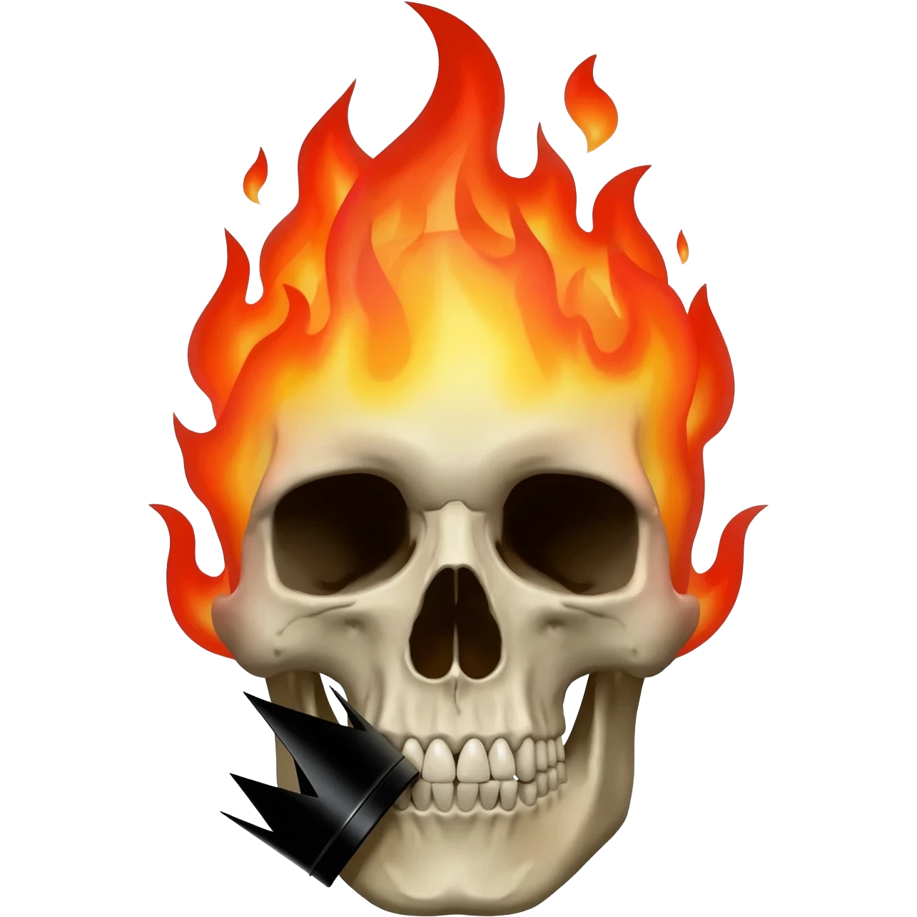 generate a skull burning with black flames and a black crown in its mouth emoji