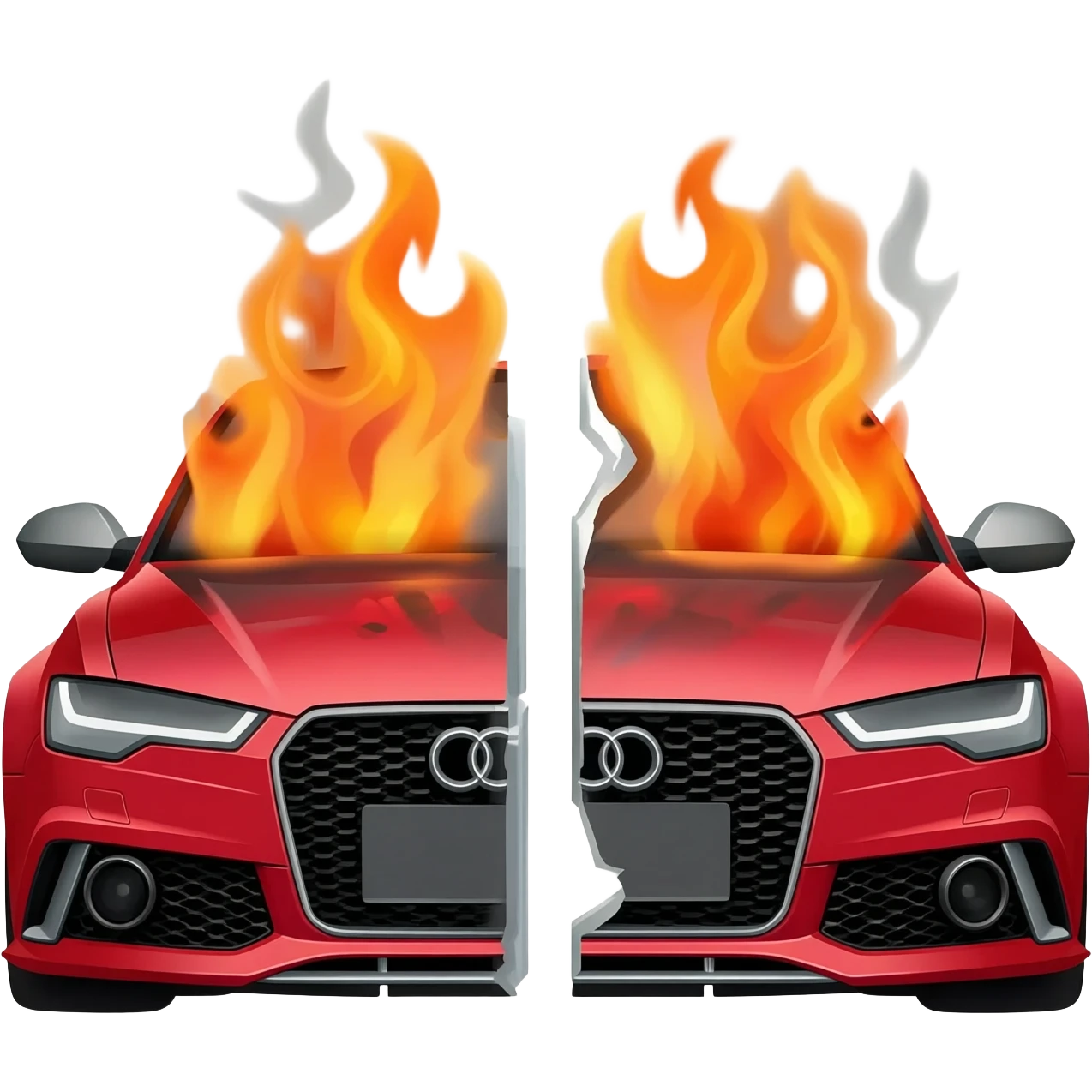 Direğe saplanmış Audi rs6 yanıyor ikiye bölünmüş emoji