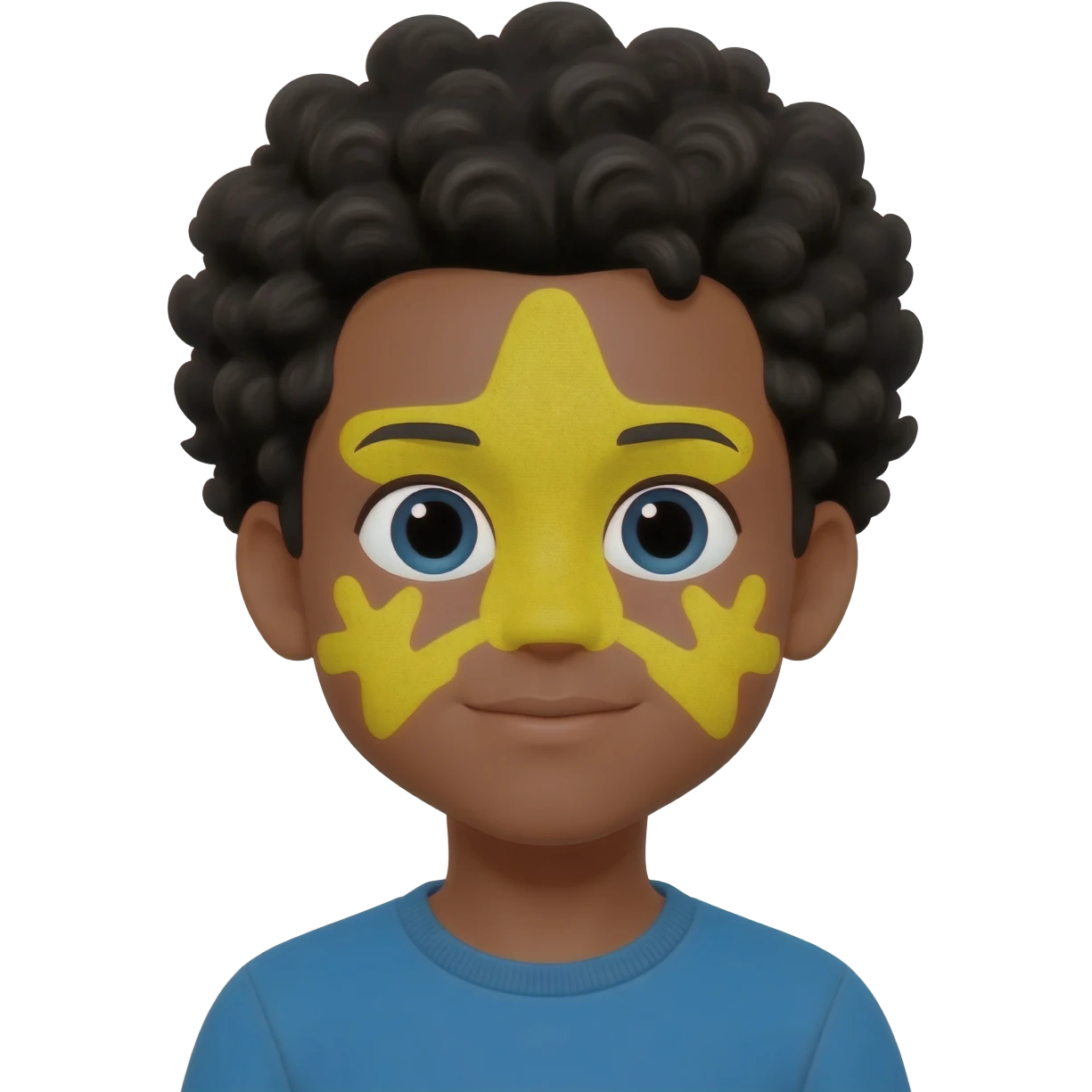 Make a brown boy with black curly hair have a Patrick star face paint emoji