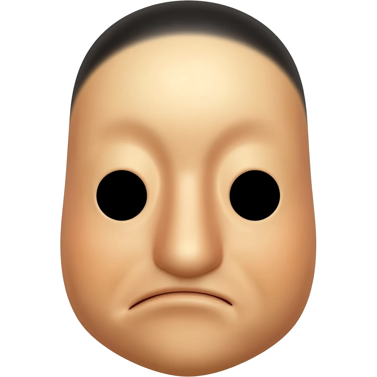 Hyottoko festival mask, a comical, puckered mouth to one side, round eyes, and a skin, rounded face, long nose emoji