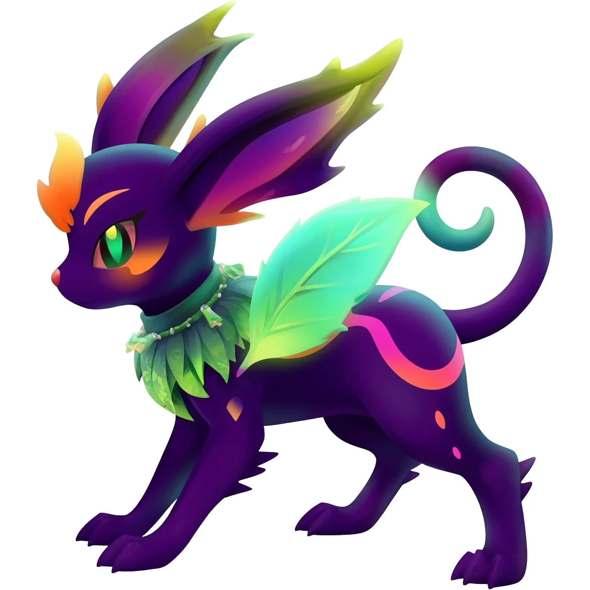 Dark neon colorful edgy exotic painted Fakémon-Pokémon-Vernid-Leafeon-Jolteon-creature emoji