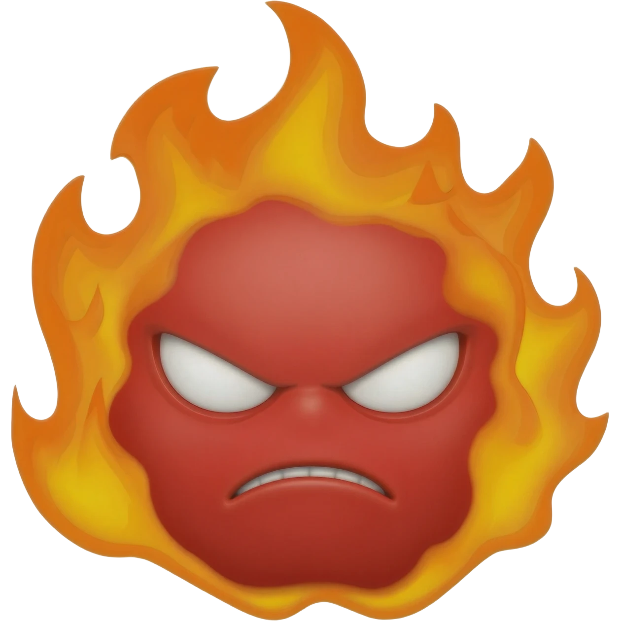 an angry red emoji with white eyes and flames around it. make him truly angry. emoji