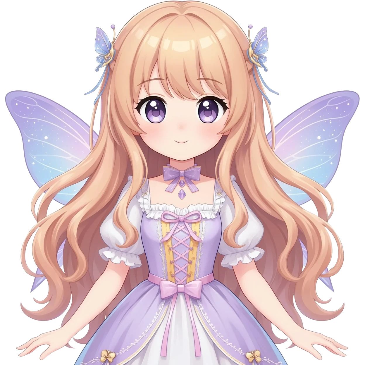 Cute kawaii gorgeous pretty anime lady beautiful hair with gorgeous dress fairycore cottagecore detailed high quality trending aesthetic emoji