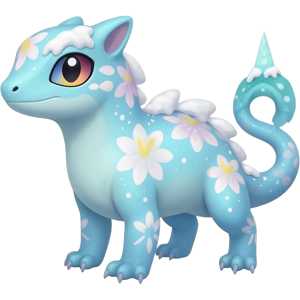 Shiny Glossy Pastel Light Divine Reptilian Beautiful Floral Snowy Pretty Absol-Amaura-Suicune-Cobalion-fusion, full body emoji