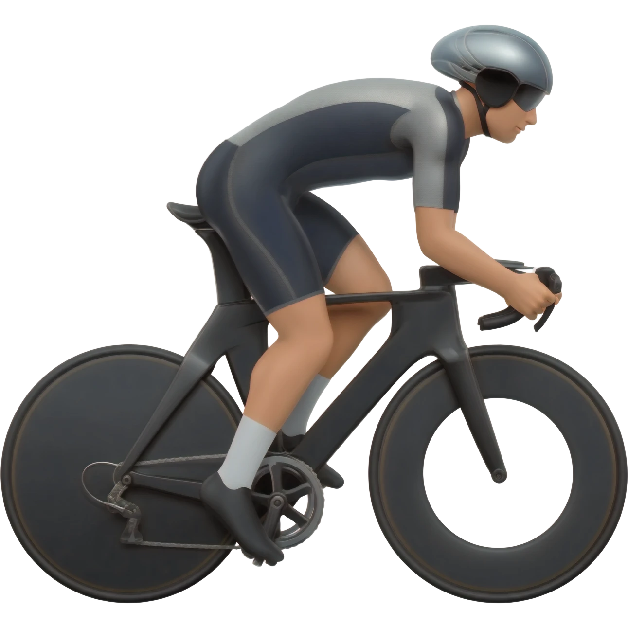 A man with a time trial bicycle in an aero racing position emoji