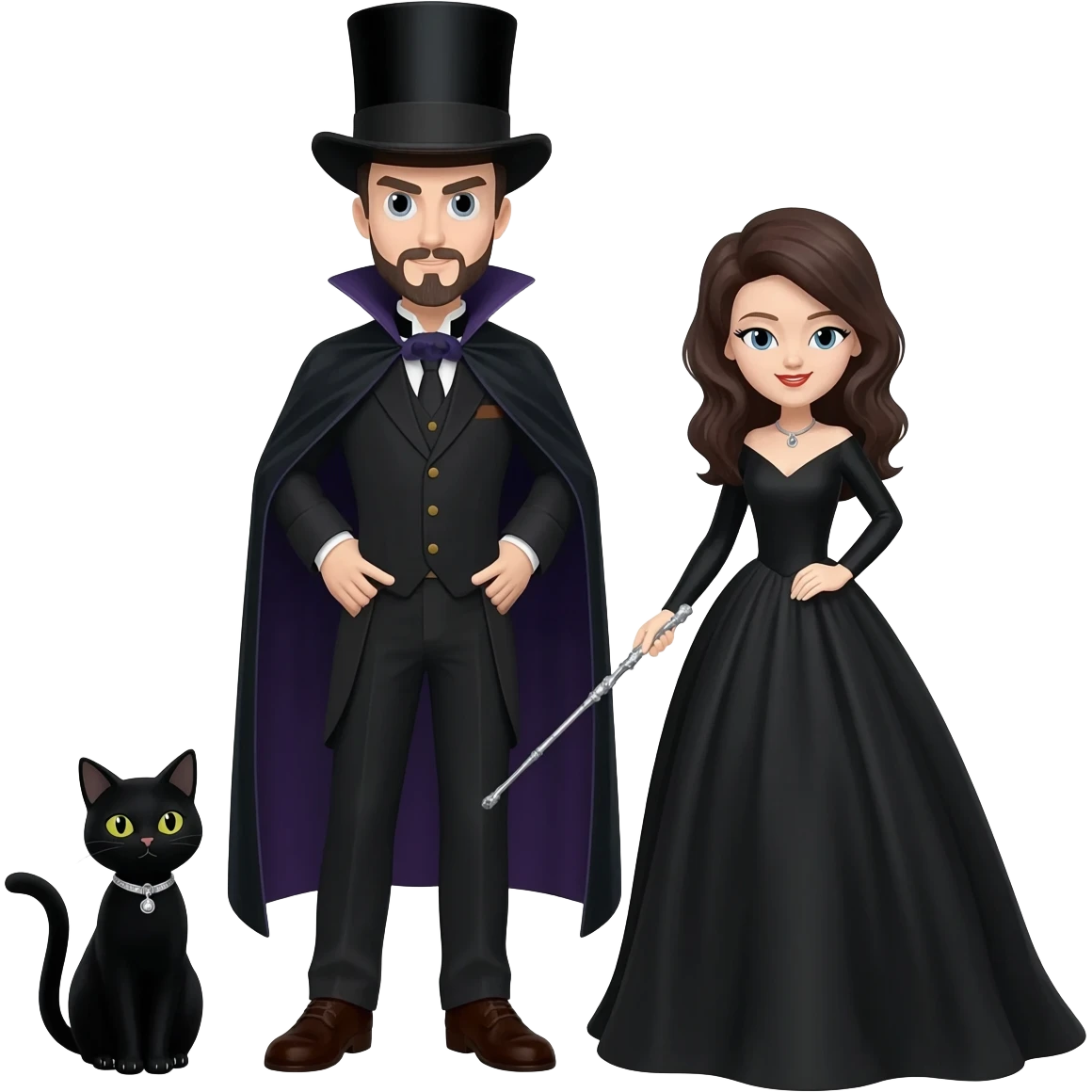 magician couple and their pet cat emoji