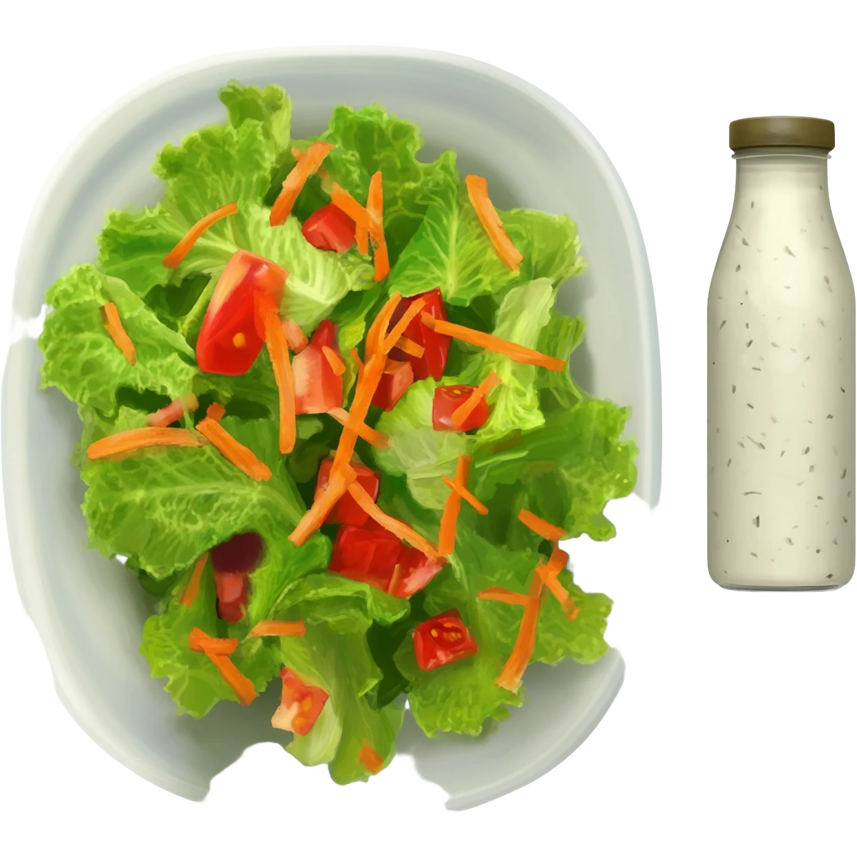 Dunner salad with ranch dressing in a bottle on the side emoji