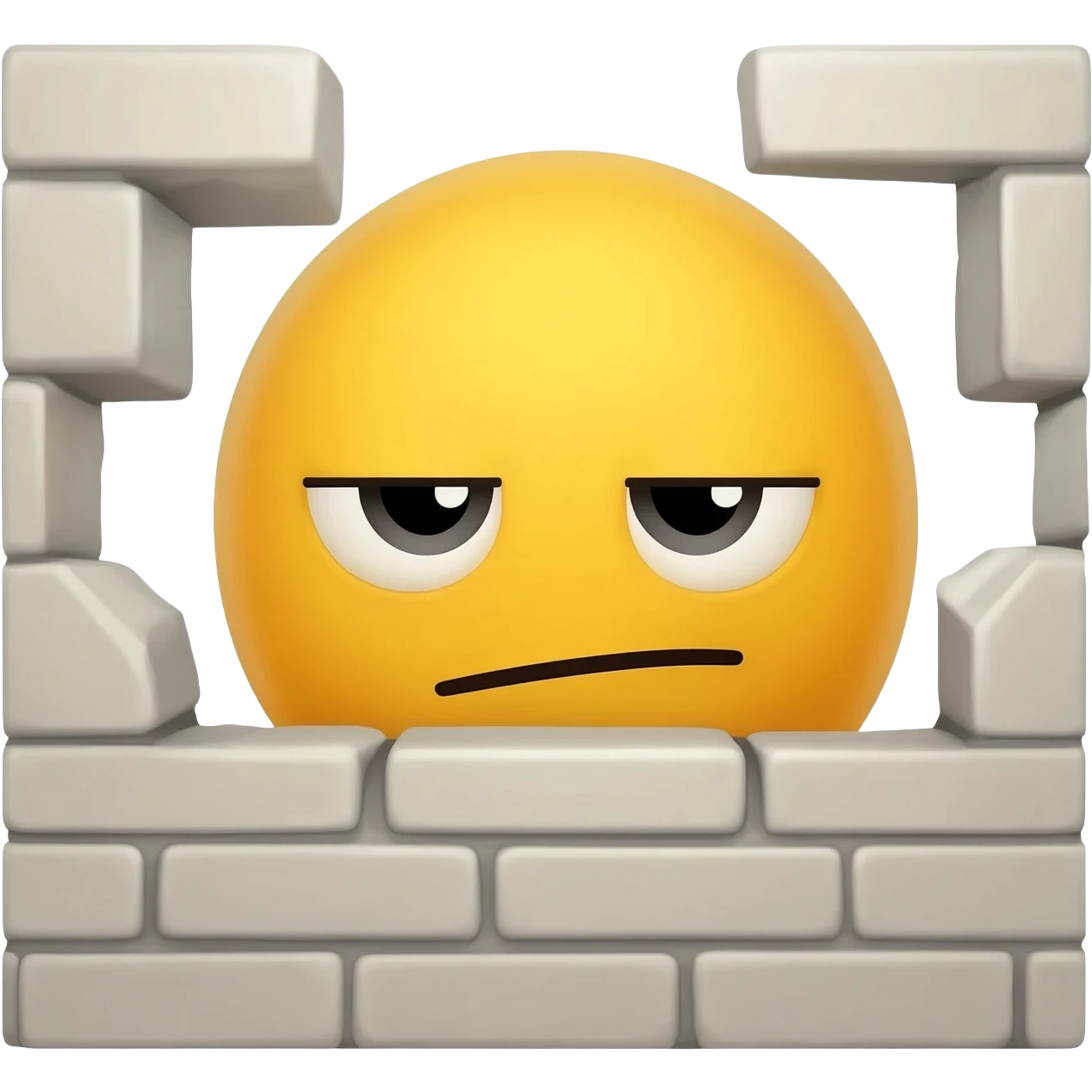 Yellow emoji face sneakily peeking from behind wall looking innocent and most of face hidden behind wall emoji