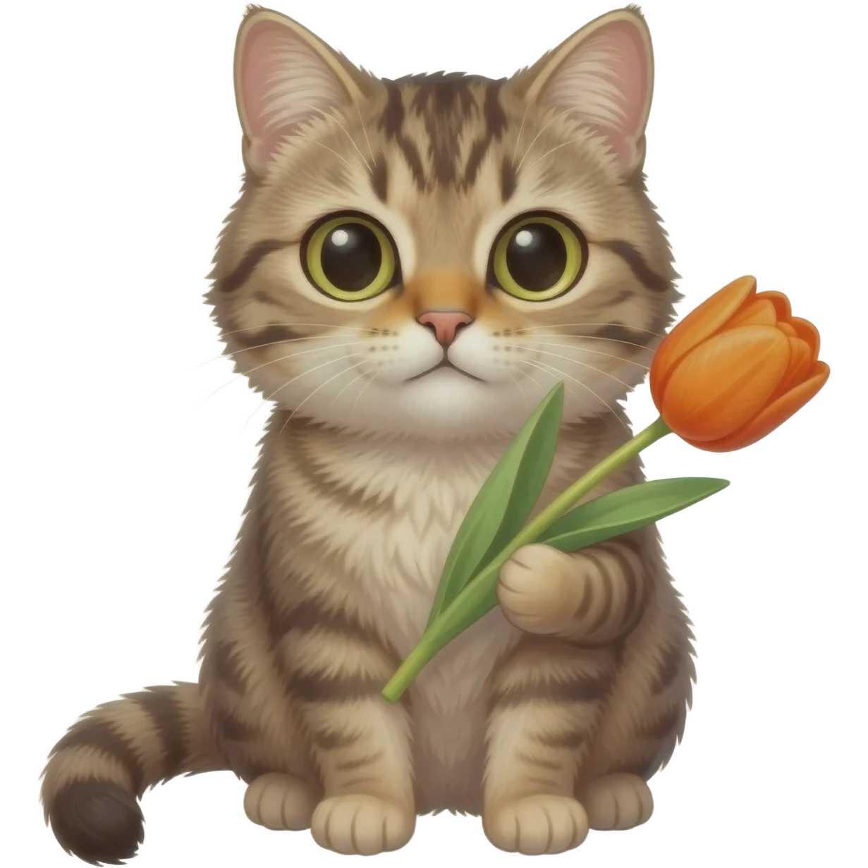 Elinde turuncu lale olan kedi emoji