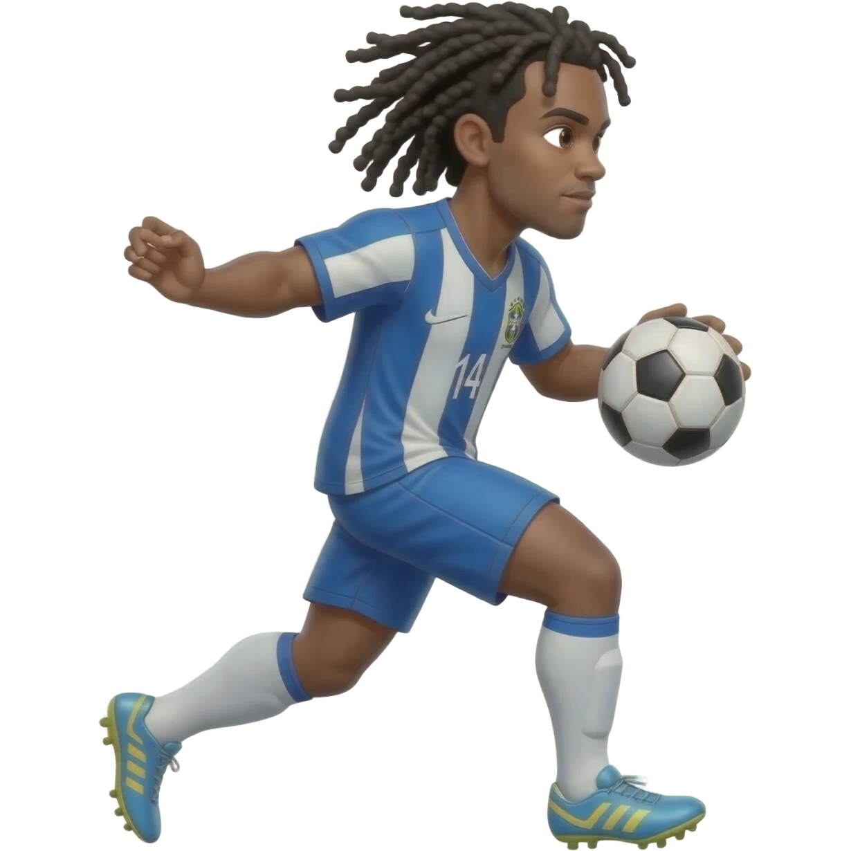 Make a football player from Brazil with a ball and dreadlocks emoji