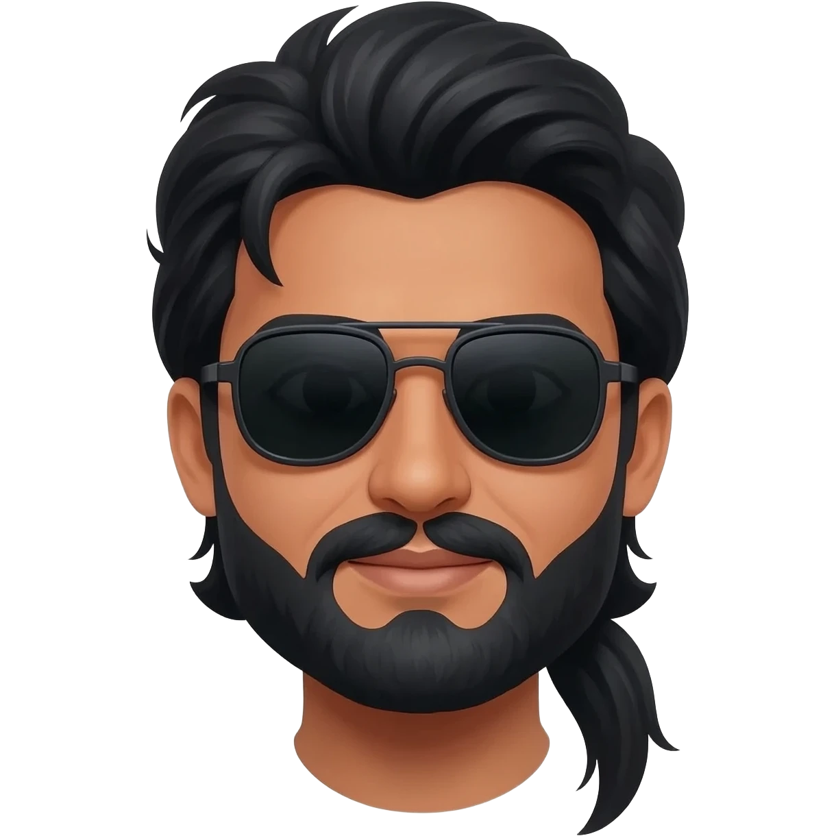 Indian   sunglasses Beard man with black long mullet on ponytail emoji