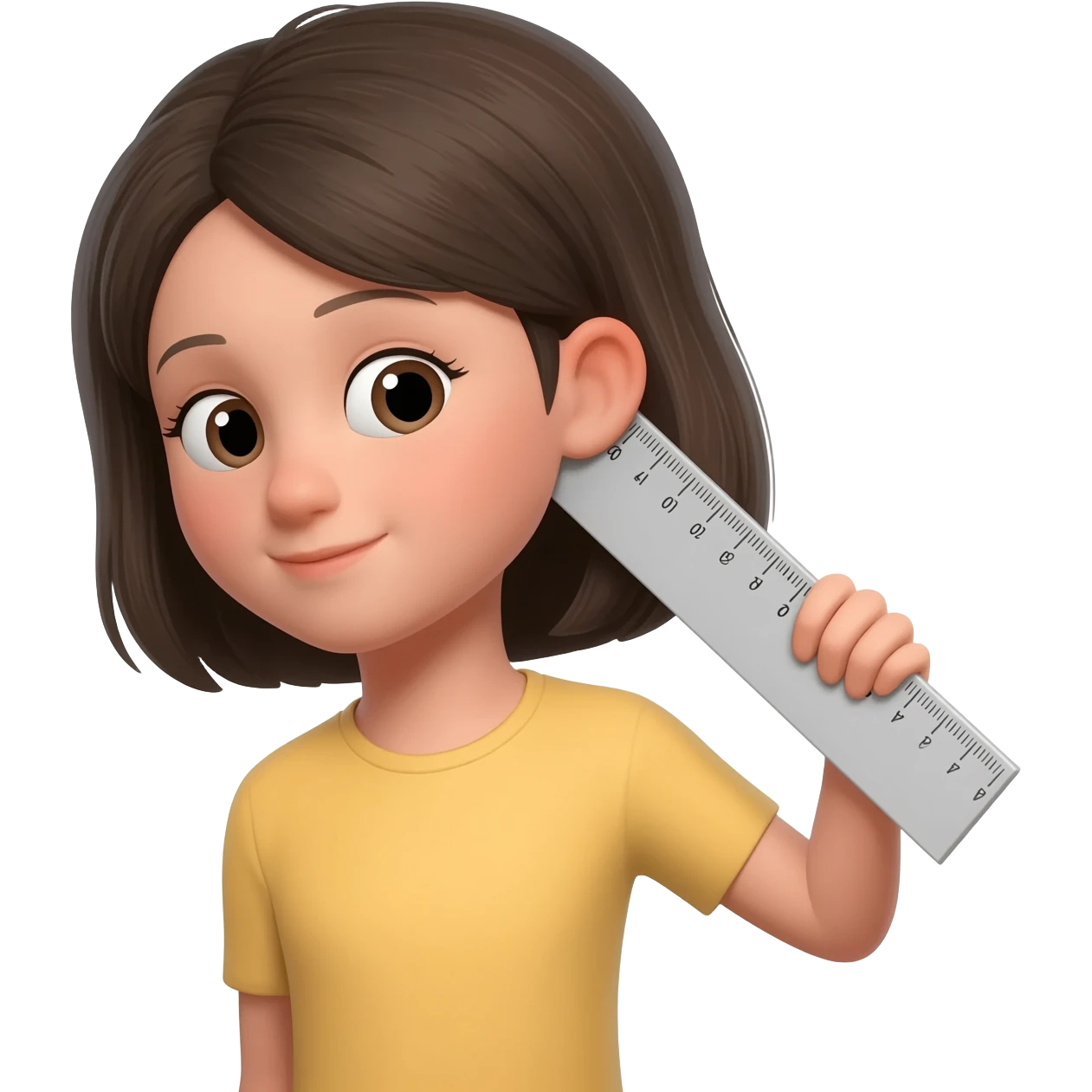 Girl with a ruler held from her ear downwards, at a slight angle emoji