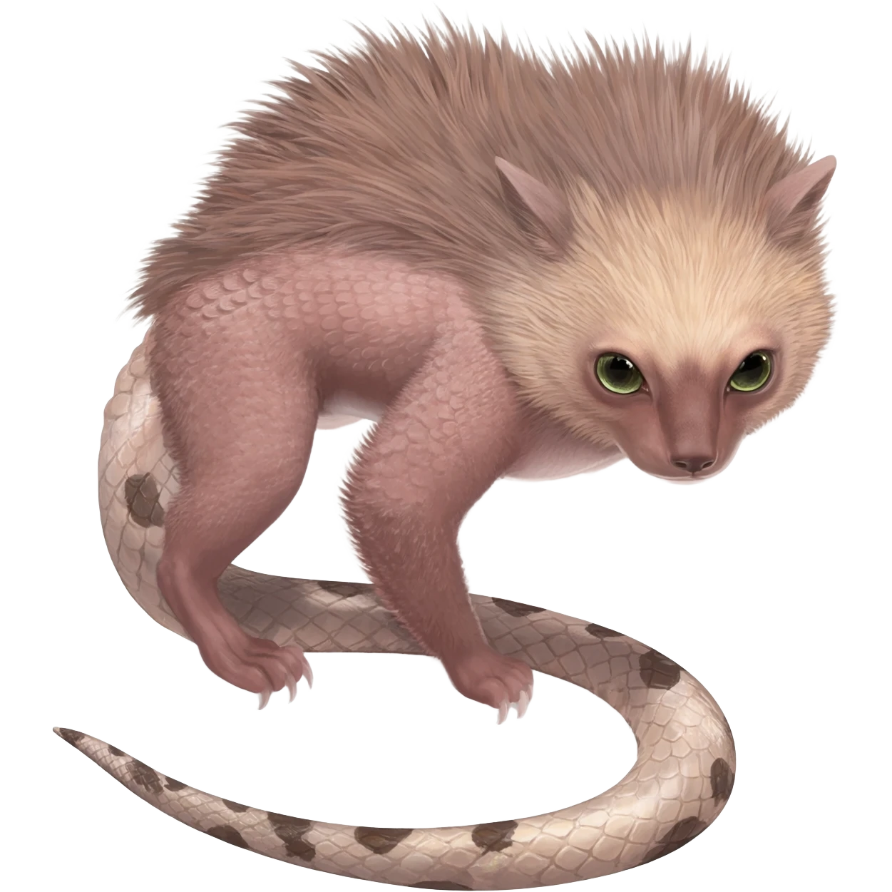 Flurry furry scaly sergal-serval-possum-sphynx-Koi-sergal-fusion-animal-hybrid-creature with a snake-tail emoji