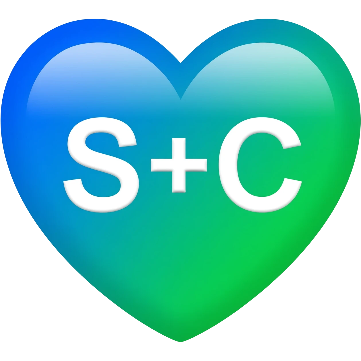 Blue and green heart with a S+C emoji
