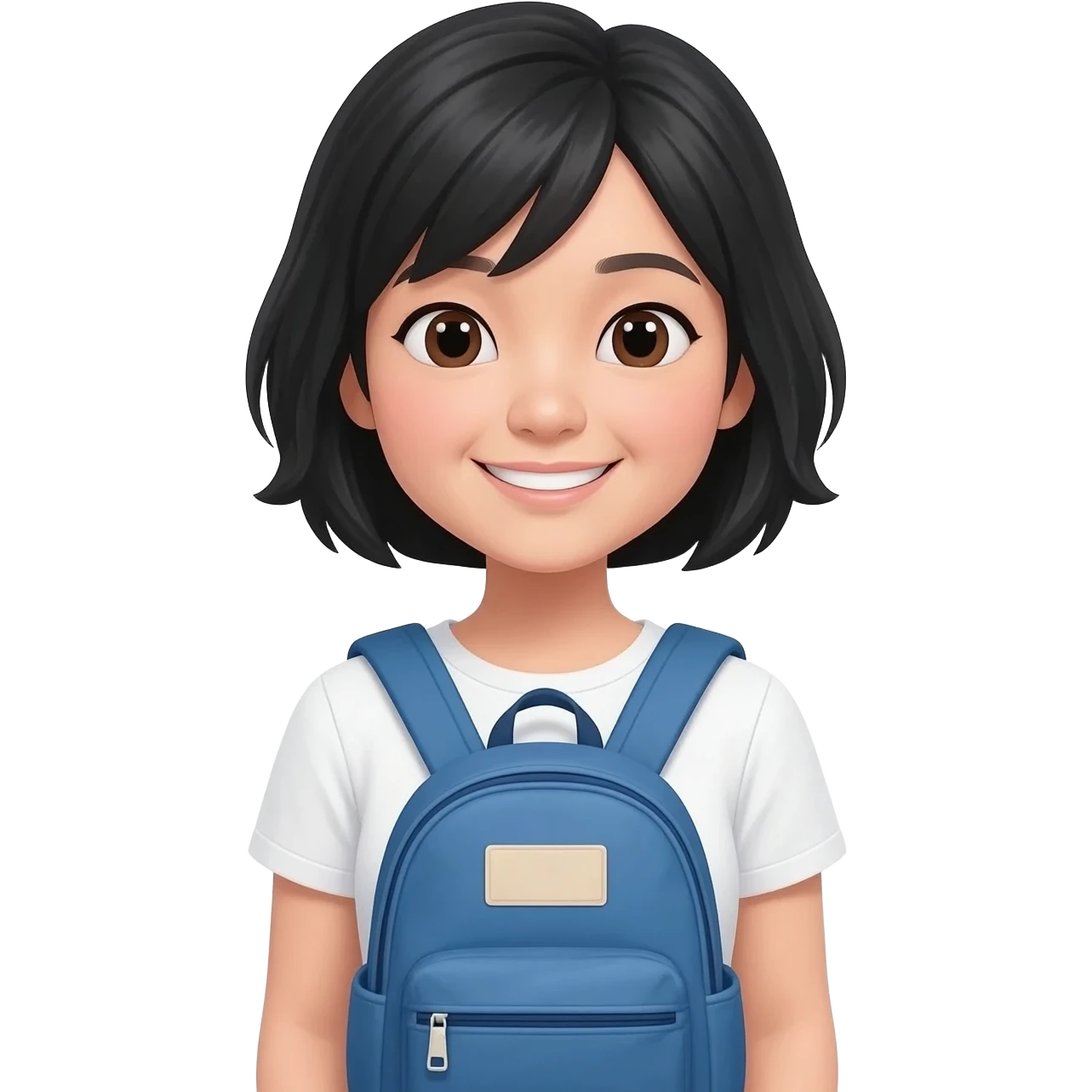 asian smiling woman with a backpack emoji
