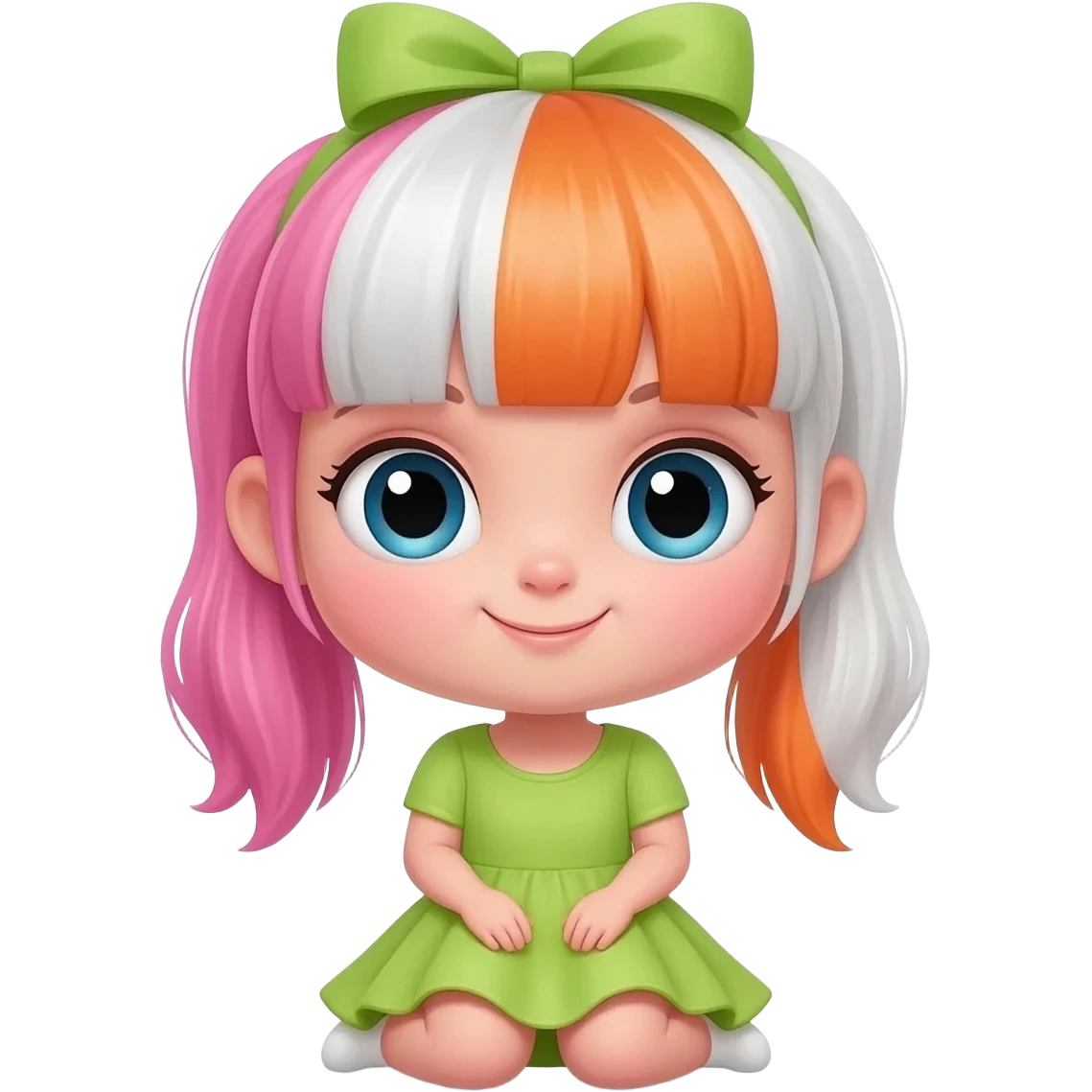 Pinkorangewhite girl green bow sit cute emoji