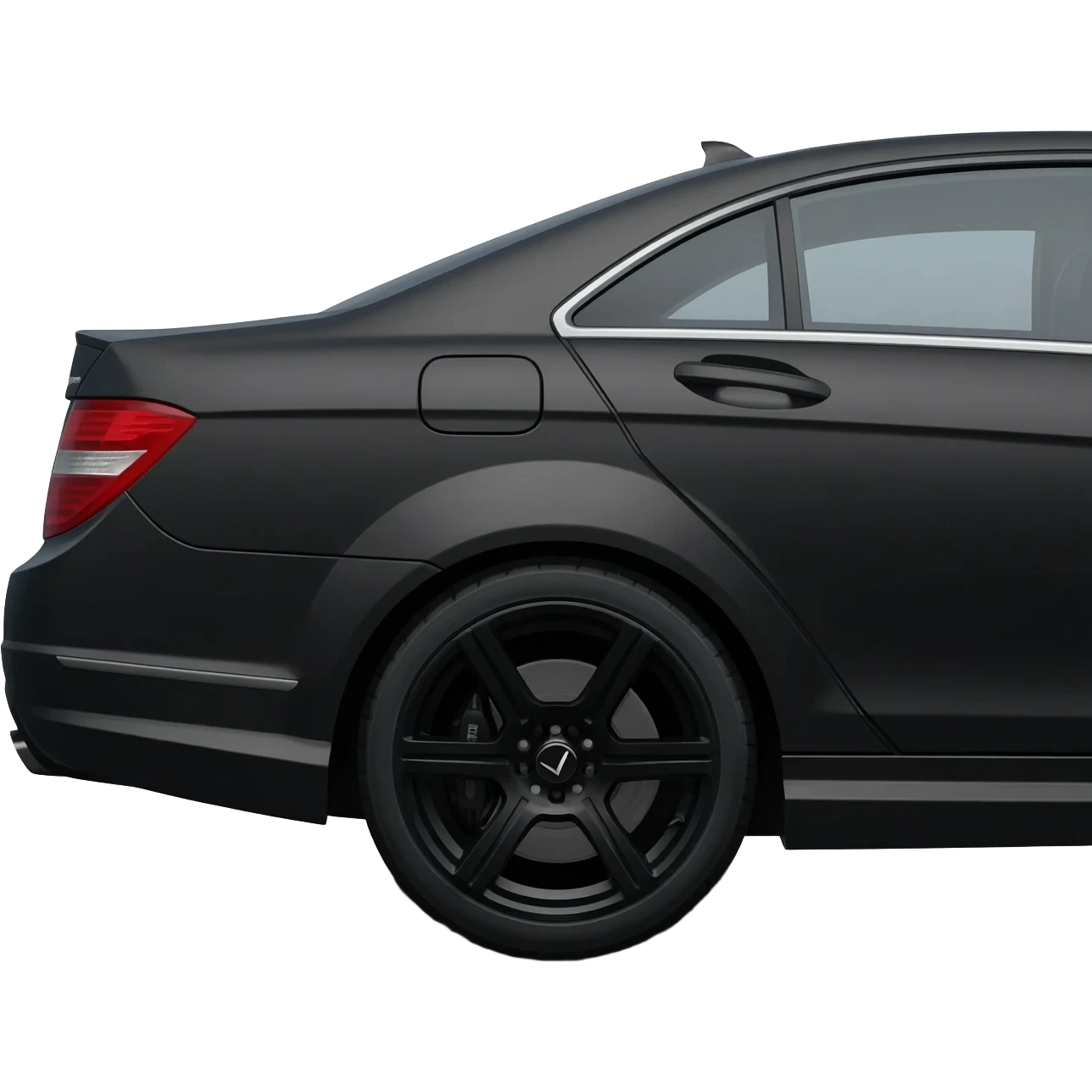 a picture of a black Mercedes C Class W204 Coupe with black rims and tinted windows at an angle emoji