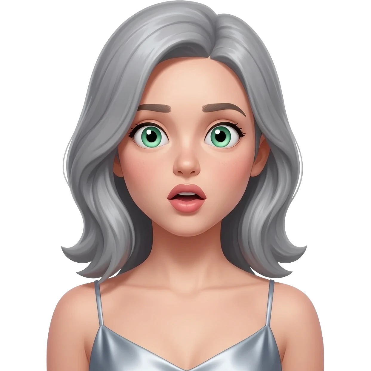 Female medium length grey hair gre y blue eyes smacking herself satin Oy Vey! emoji
